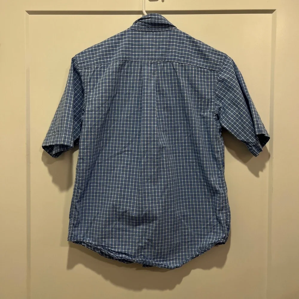 Ralph Lauren Boys Blue White Plaid Short Sleeve Button Down Shirt Size M 12-14